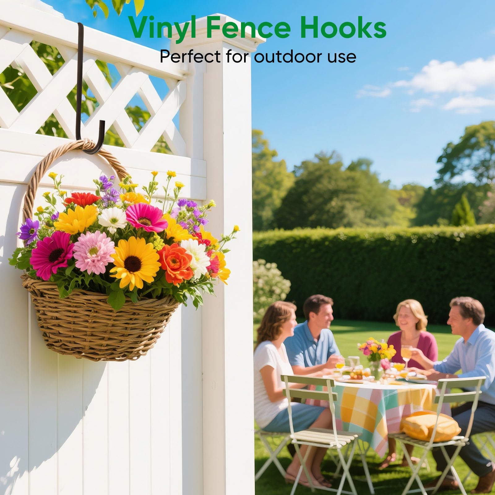 Samhard brown fence hanger easy to install without tools on most wooden fences.