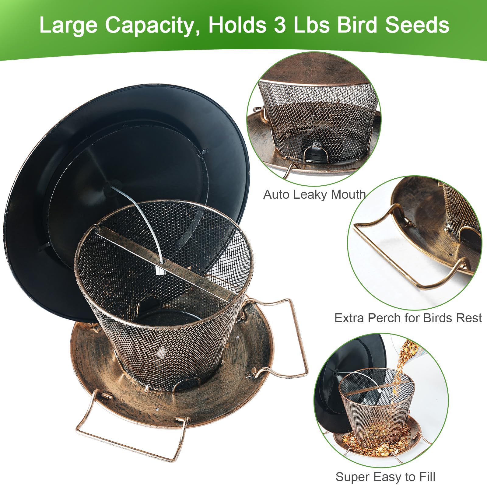 Samhe bird feeder 3 lb seed capacity reduces refills.