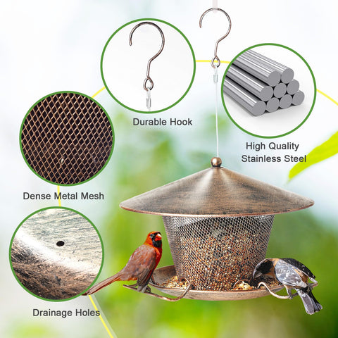 Samhe bird feeder 9.8-inch roof shields seeds from rain.