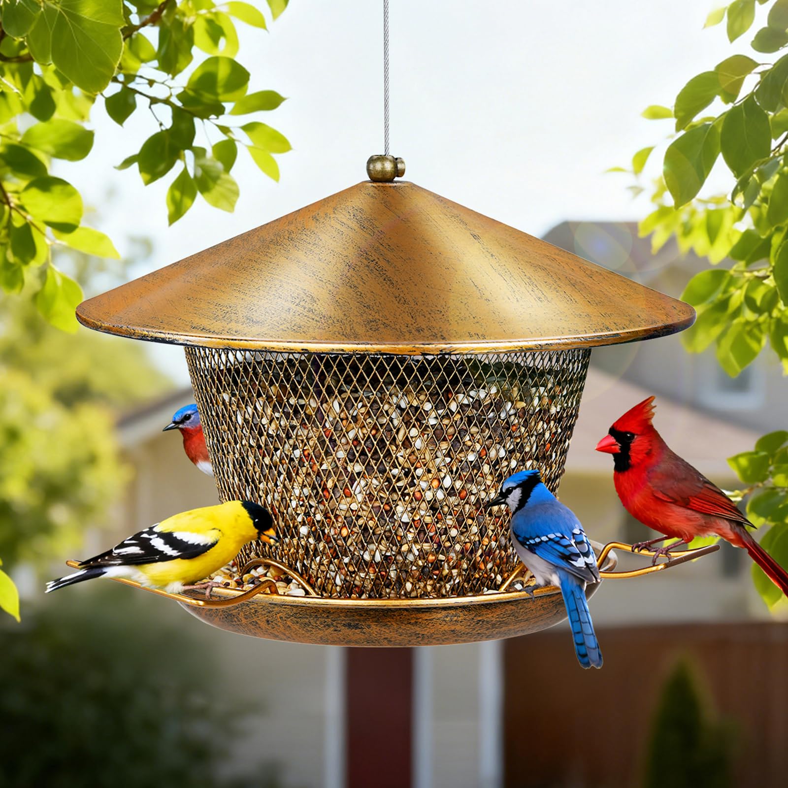 Samhe outdoor feeder attracts cardinals, finches, and more.