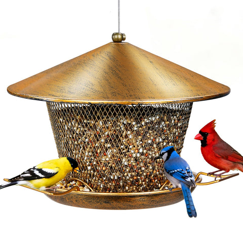 Samhe bird feeder outdoor hanging shows durable metal construction and weather resistance.