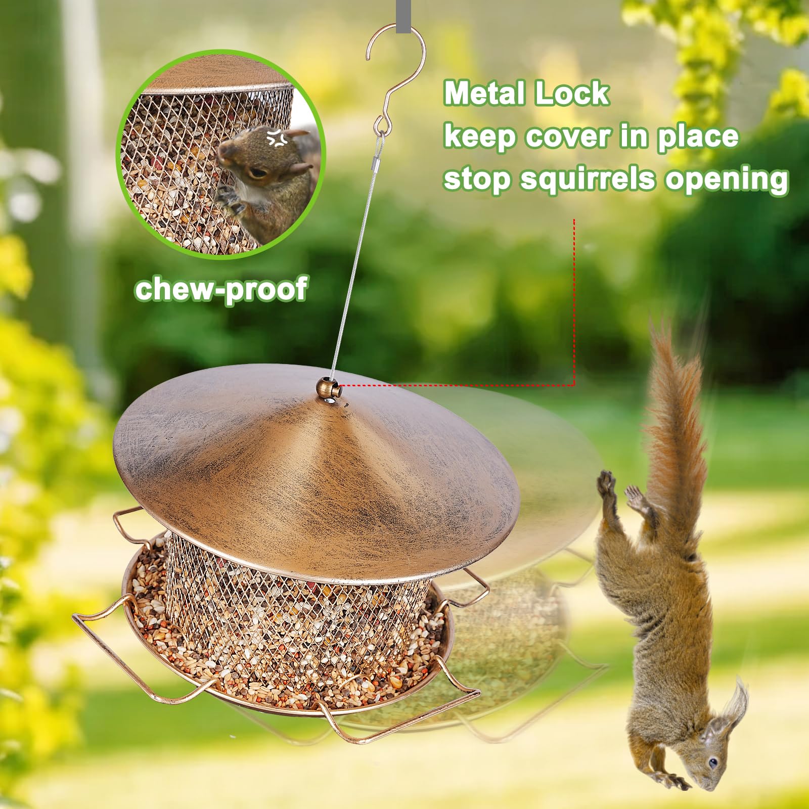 Samhe feeder top lock acts as a deterrent against squirrels.