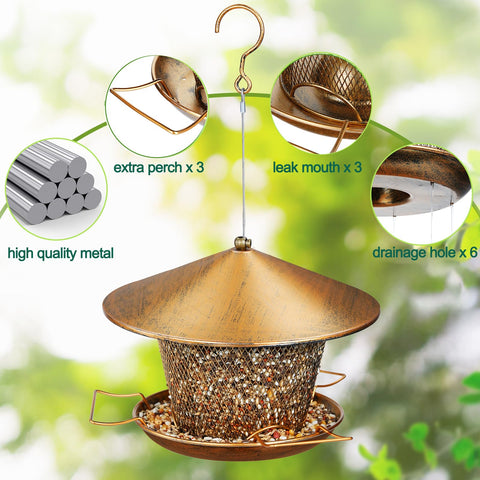 Samhe weatherproof dome roof keeps seeds dry during rain.