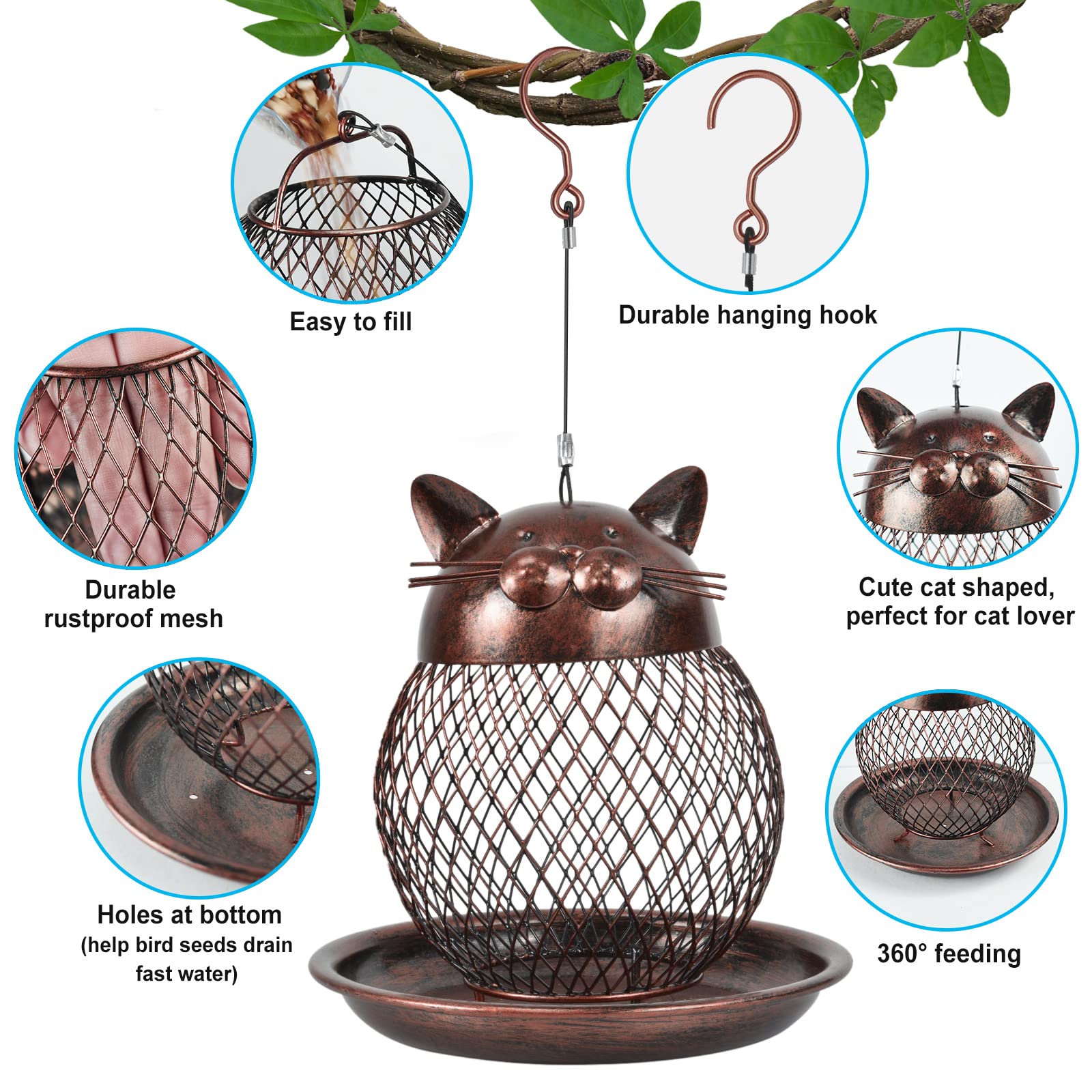 Durable metal frame resists chewing for outdoors use.