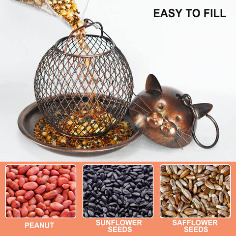 Metal grid supports large seeds like peanuts and corn.