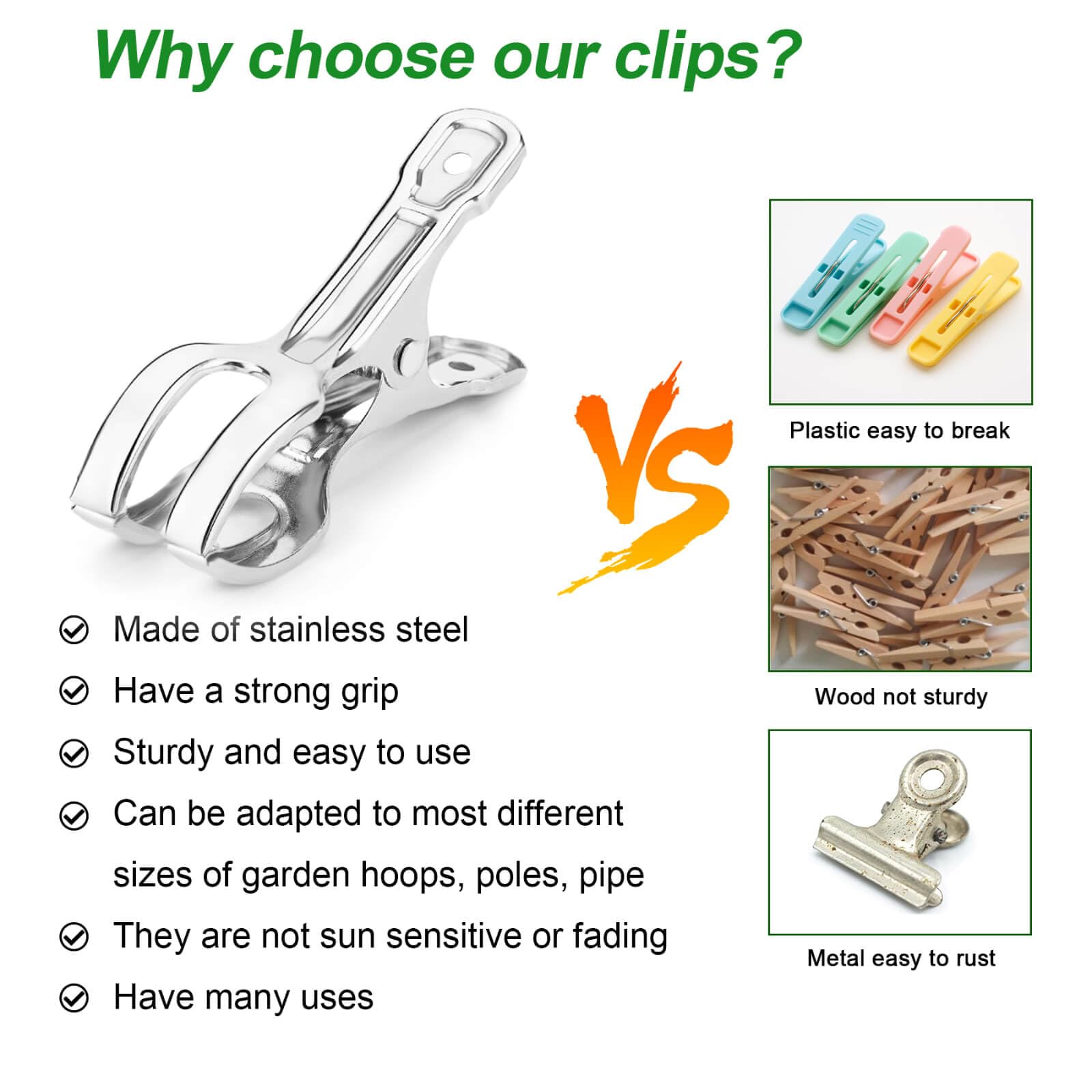 Samhopo clip fits PVC, metal, and wood for versatility.