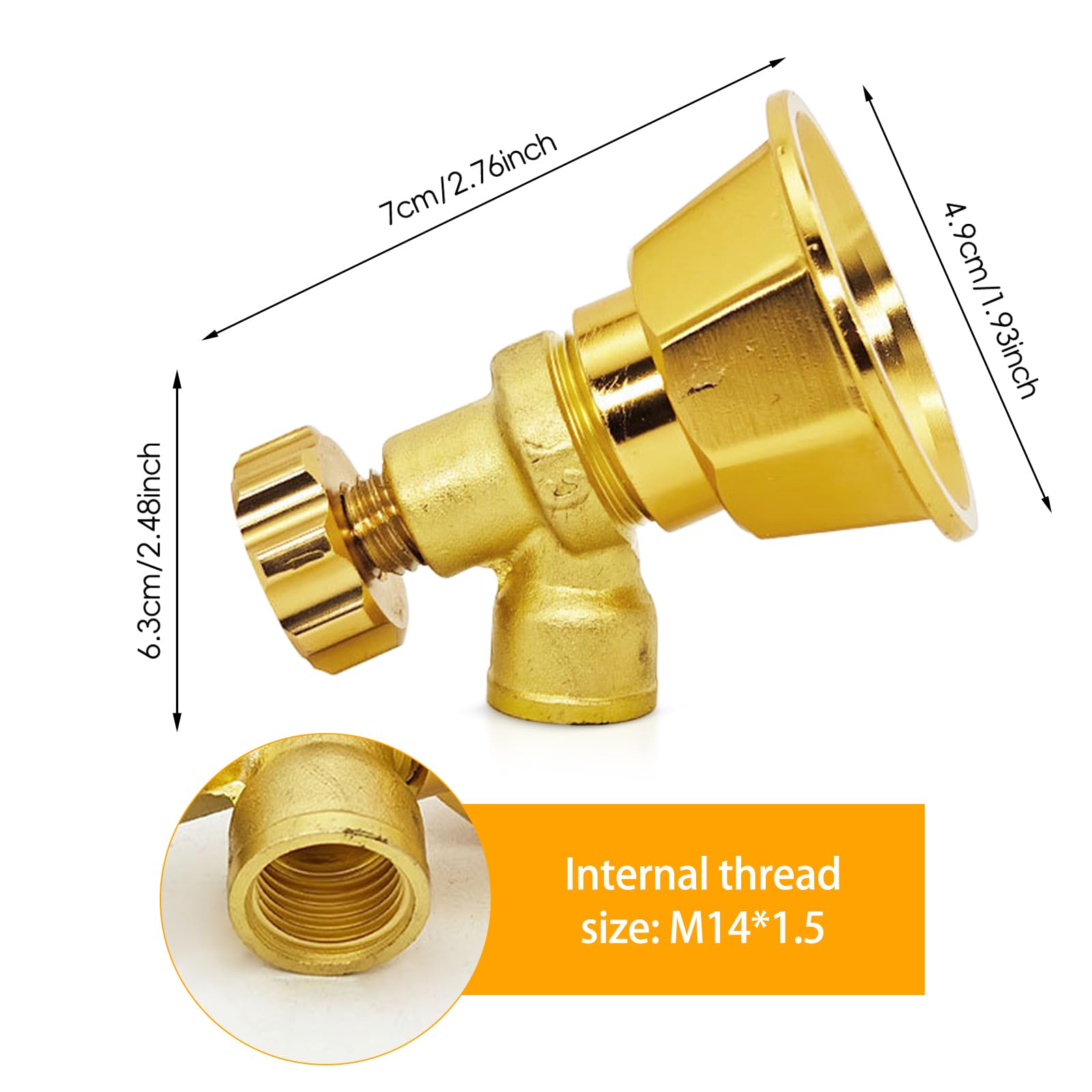 SAMIQU brass atomizing nozzle close-up showing rust-resistant copper-aluminum body.