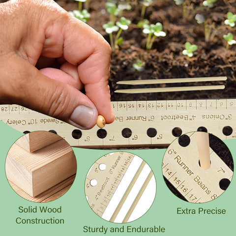 SAMIQU wooden planting ruler with holes for even spacing.