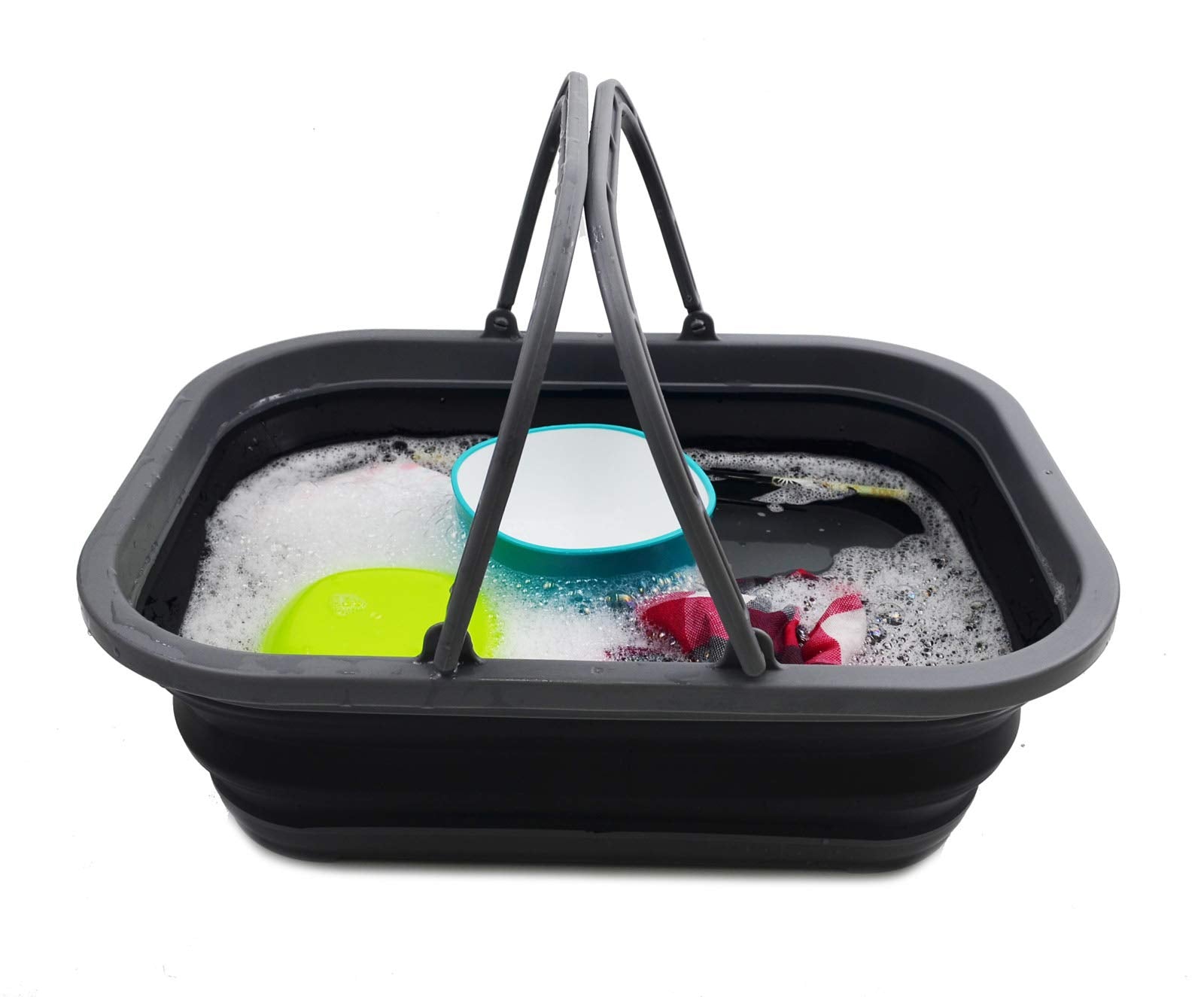SAMMART 12L collapsible tub in camping setup doubles as compact storage.