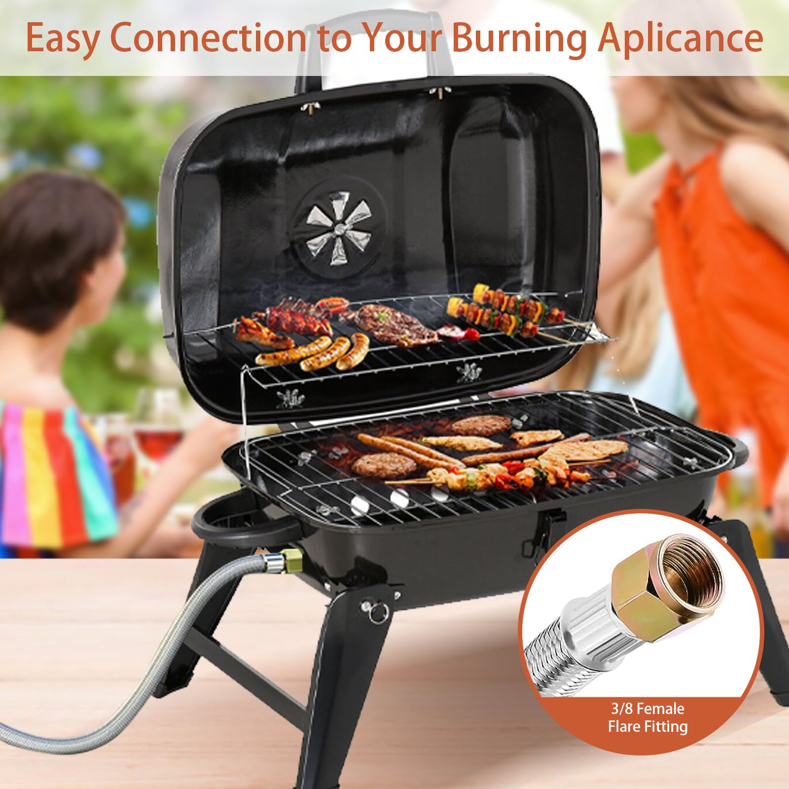 Samplife extended reach lets you place grills and heaters farther from the fuel source.