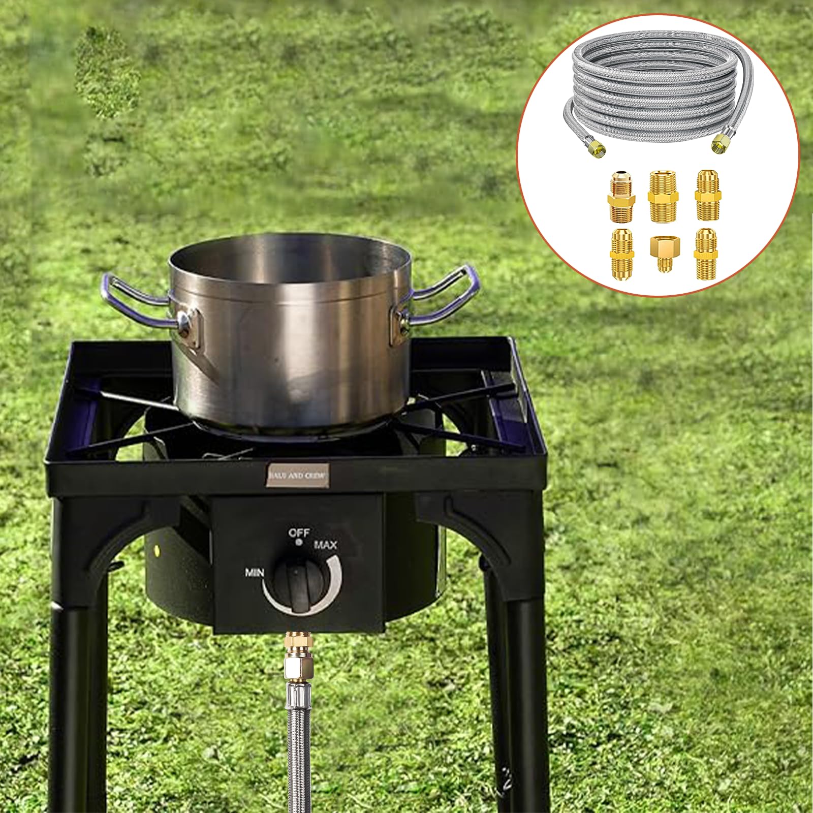 Samplife grill and fire pit setup with propane hose compatibility