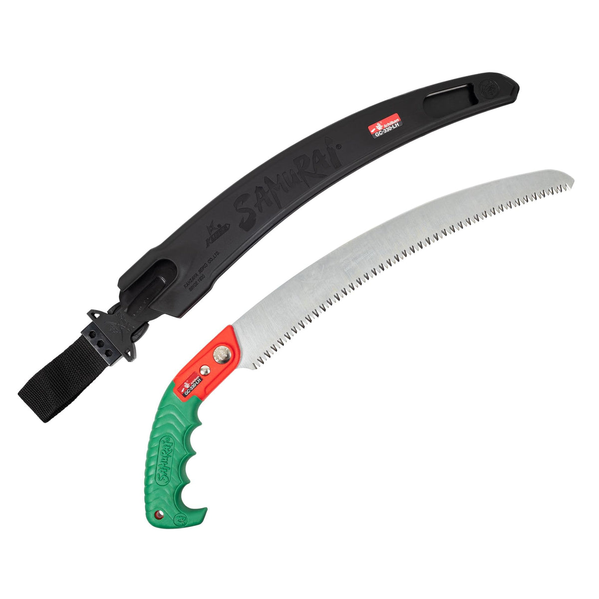 SAMURAI Ichiban 13-inch curved pruning saw blade close-up with impulse-hardened teeth for durable, smooth cuts