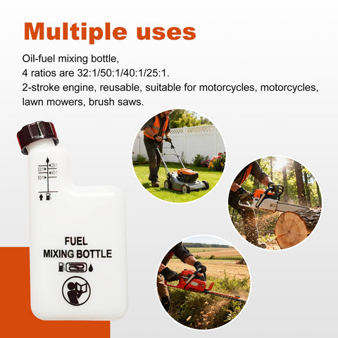 Sanbaiyi 1L bottle in use for chainsaw and trimmer blends