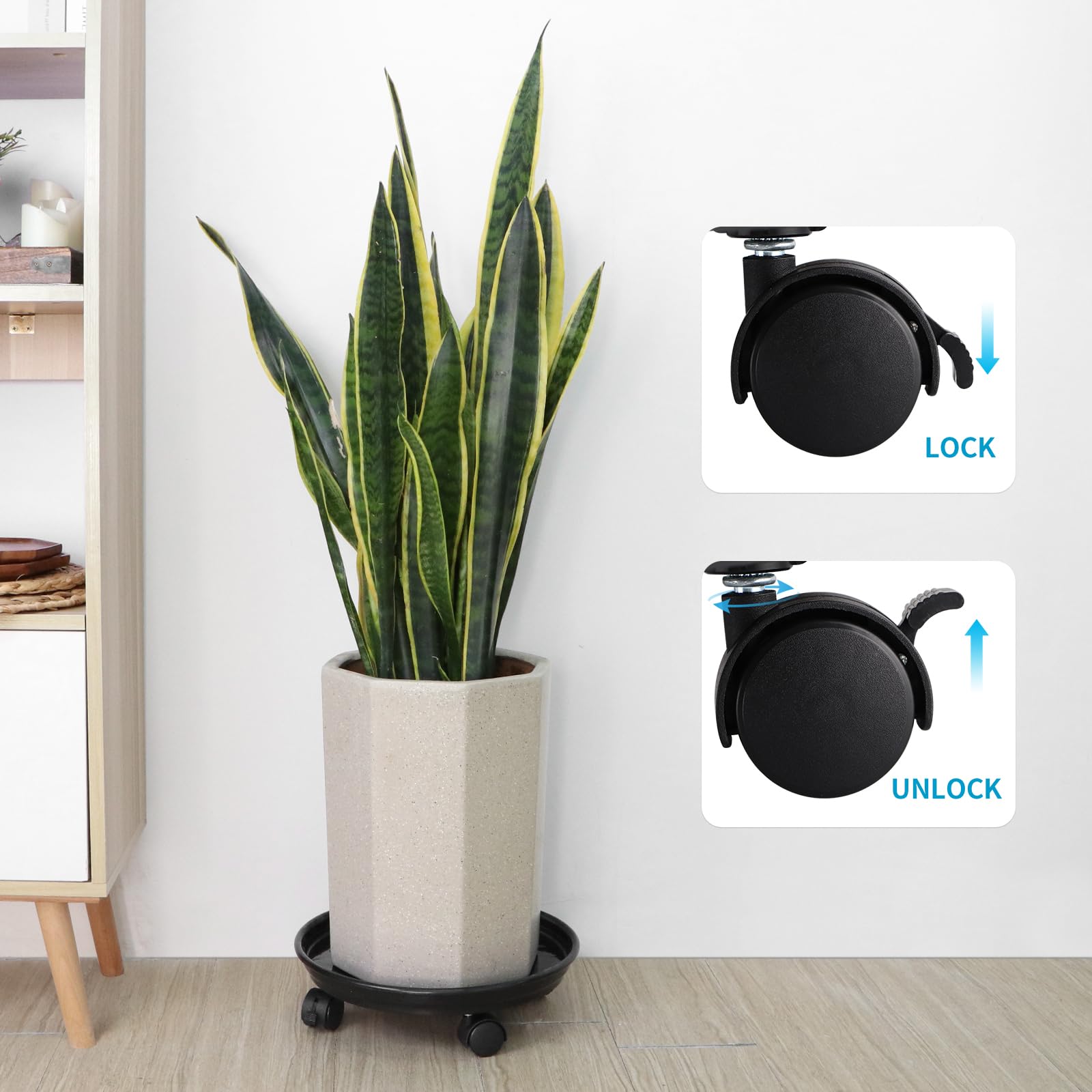Sanbege 360-degree wheels roll heavy planters smoothly across floors.