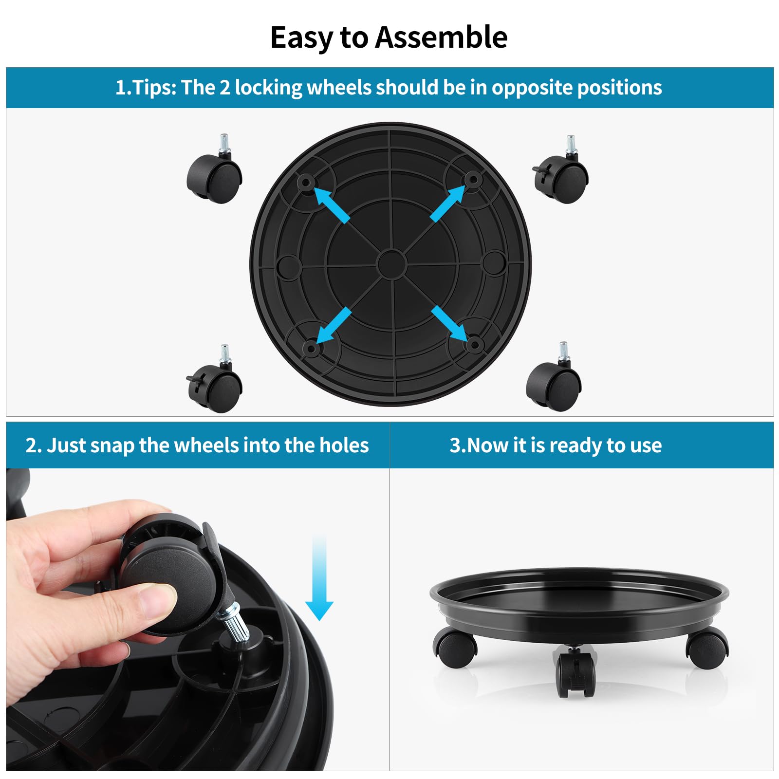 Sanbege black plant trolley enables easy repositioning of pots.