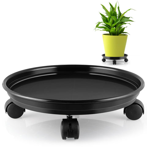 Sanbege resin plant caddy with wheels, top view for easy mobility.