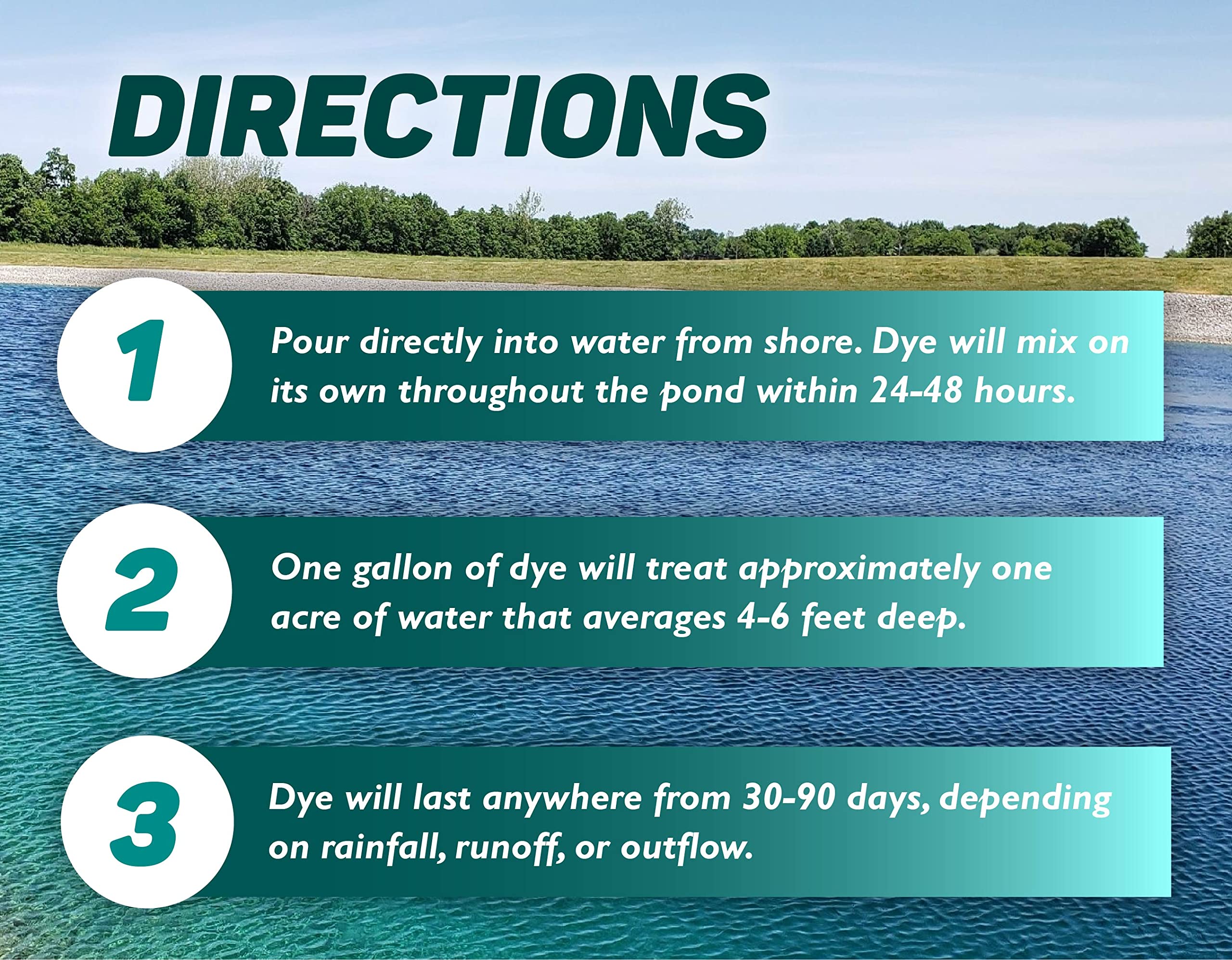 Before-after example with Sanco Crystal Blue pond dye on a pond.