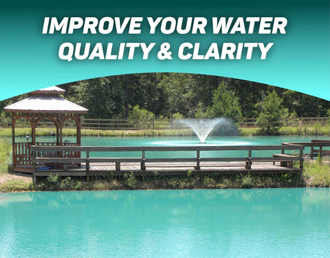 Sanco Crystal Blue pond dye in clear water reveals bright aqua hue.