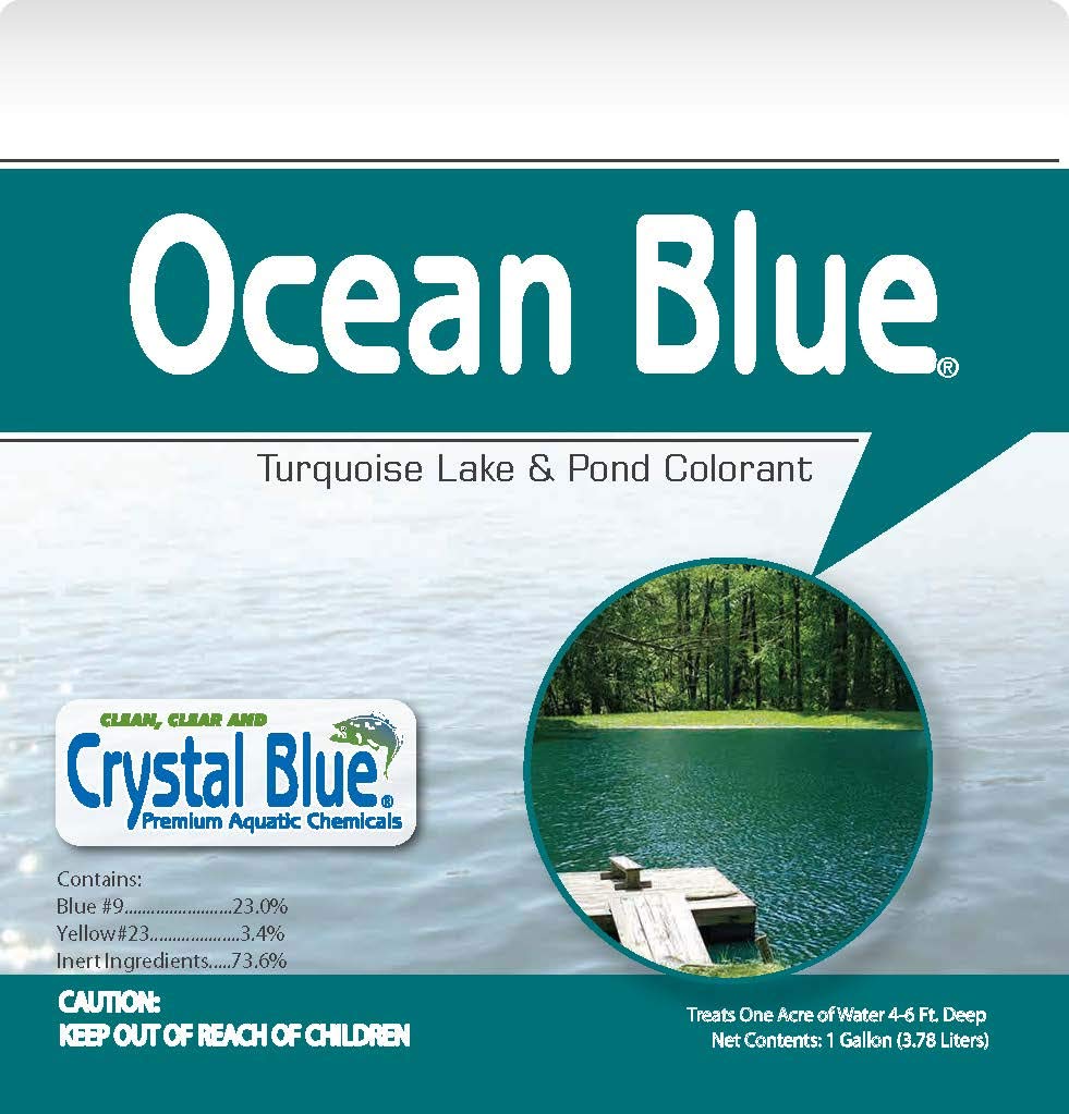 Sanco Crystal Blue pond dye one-gallon label detail.