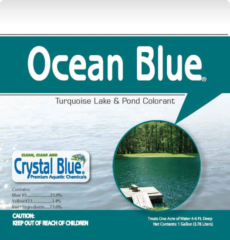 Sanco Crystal Blue pond dye one-gallon label detail.