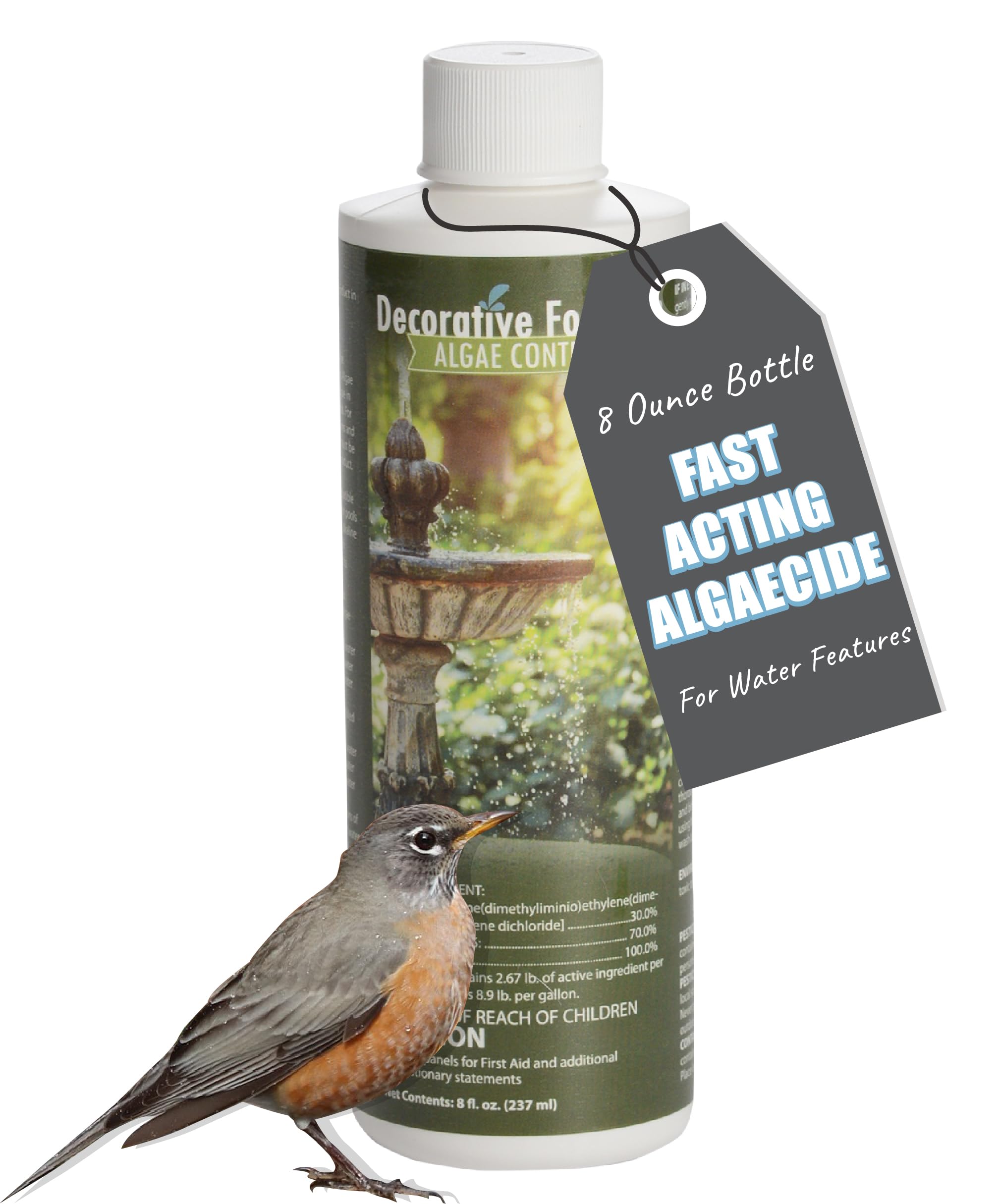 Sanco Fountain Algaecide 8oz bottle shown for easy application and clarity