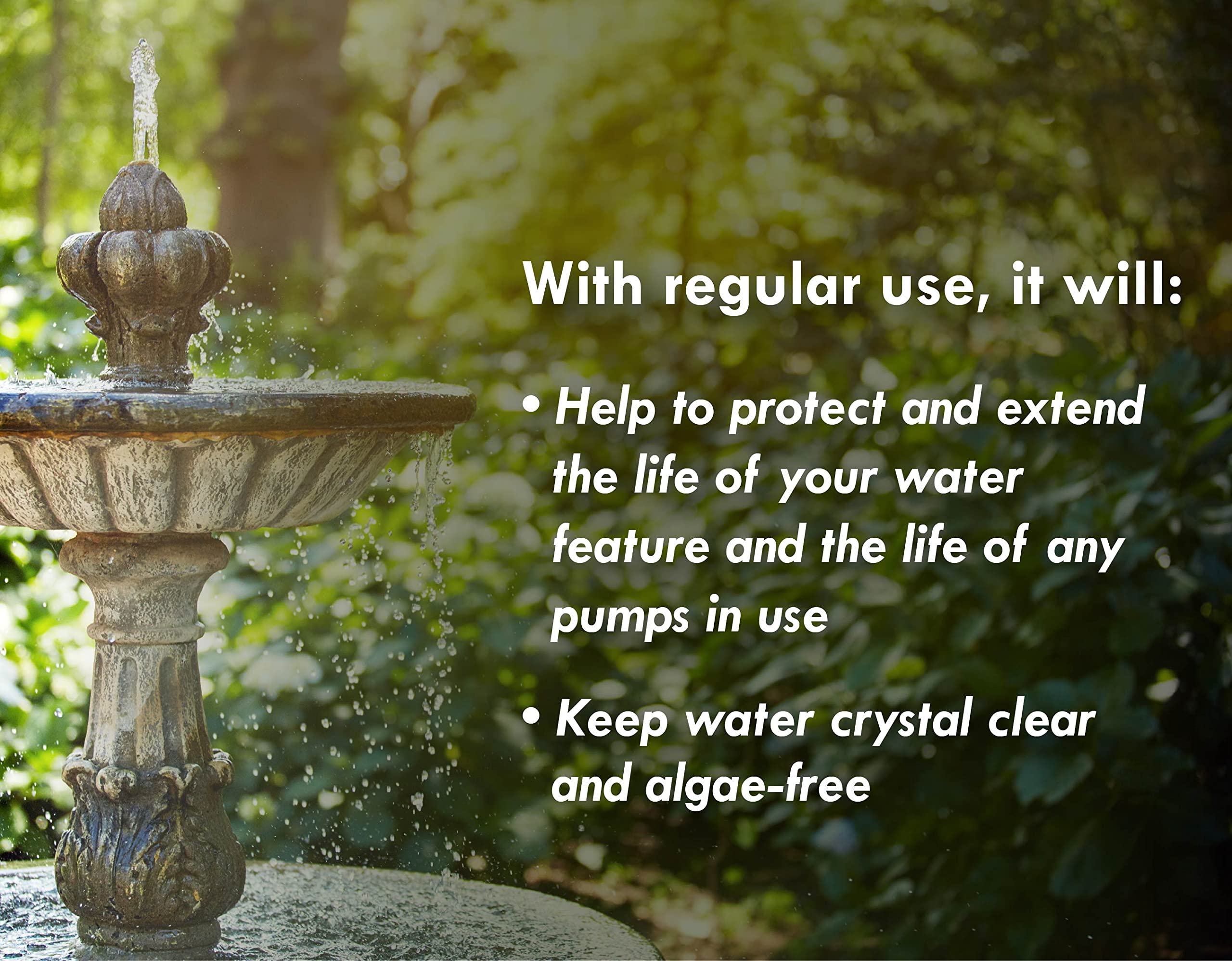 Sanco Fountain Algaecide used to clarify pond water.
