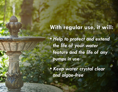 Sanco Fountain Algaecide used to clarify pond water.