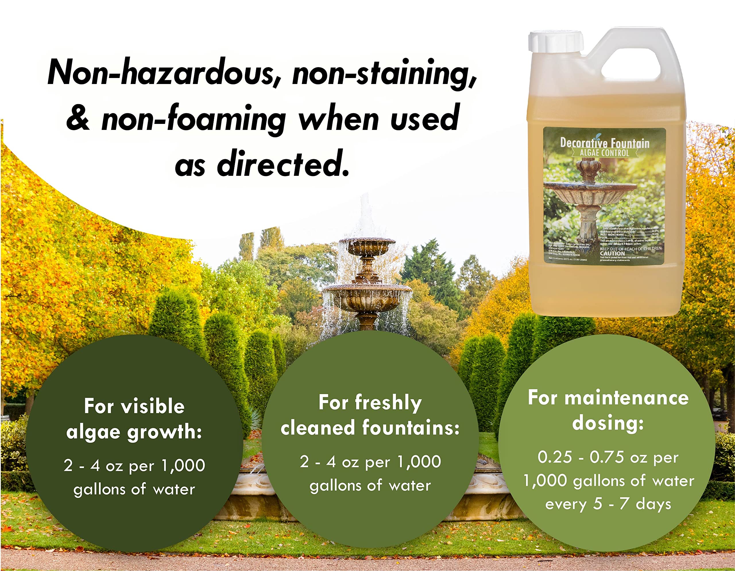 Sanco algaecide and clarifier in action improves water clarity in water features.