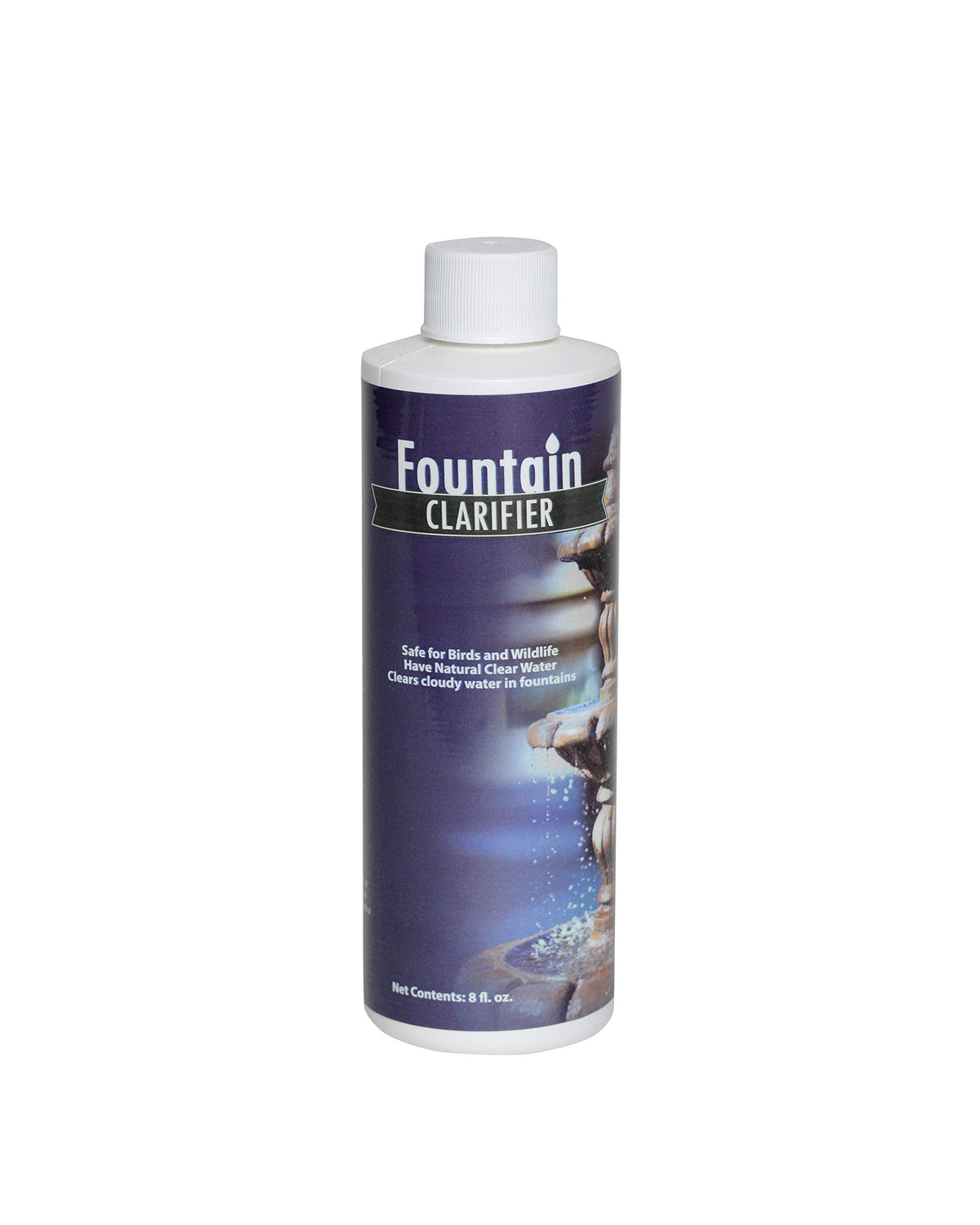 Sanco Industries Fountain Water Clarifier in use, 8oz bottle pouring to start fountain clarity.