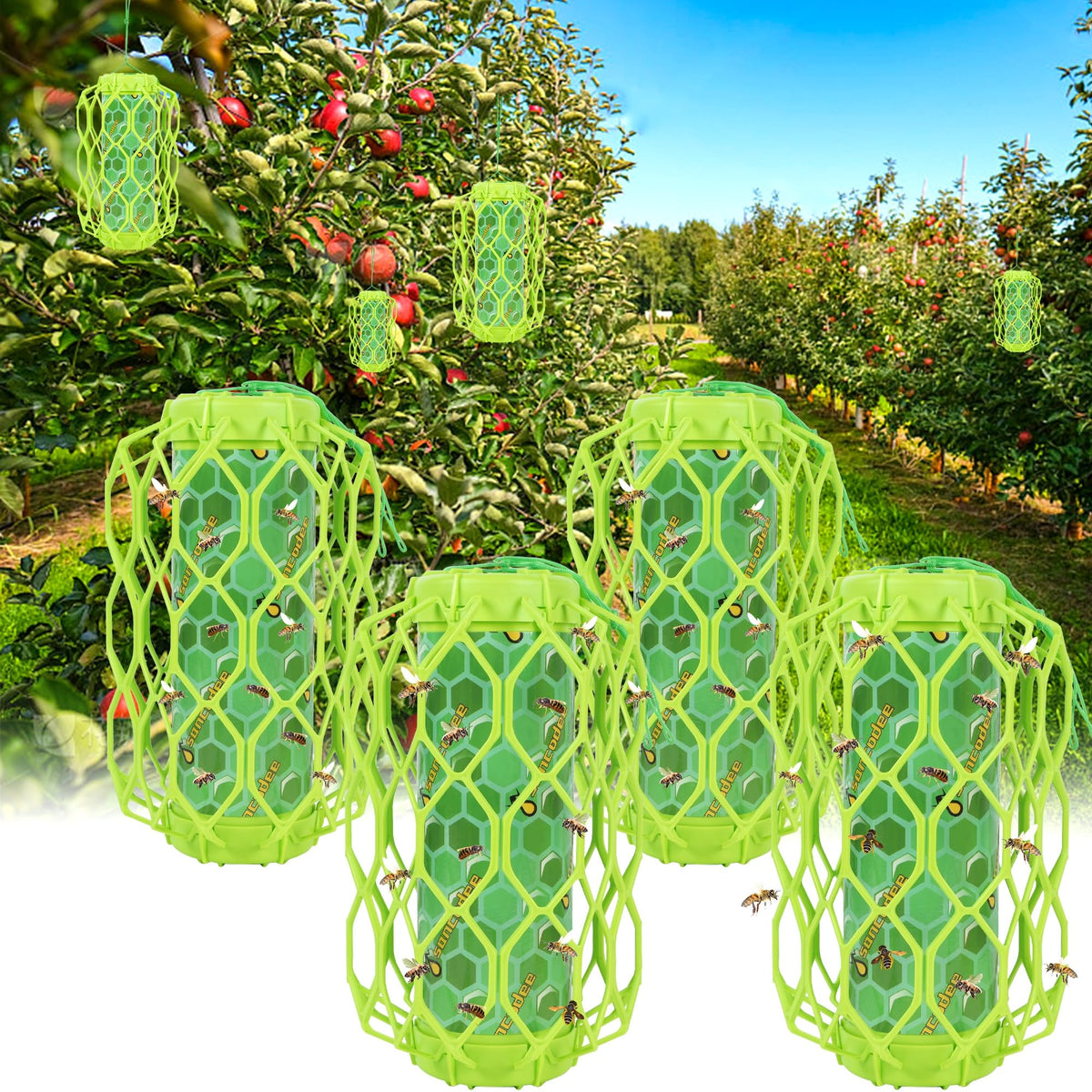 Sancodee 4-pack upgraded wasp traps for outdoor hanging attract insects safely and passively.