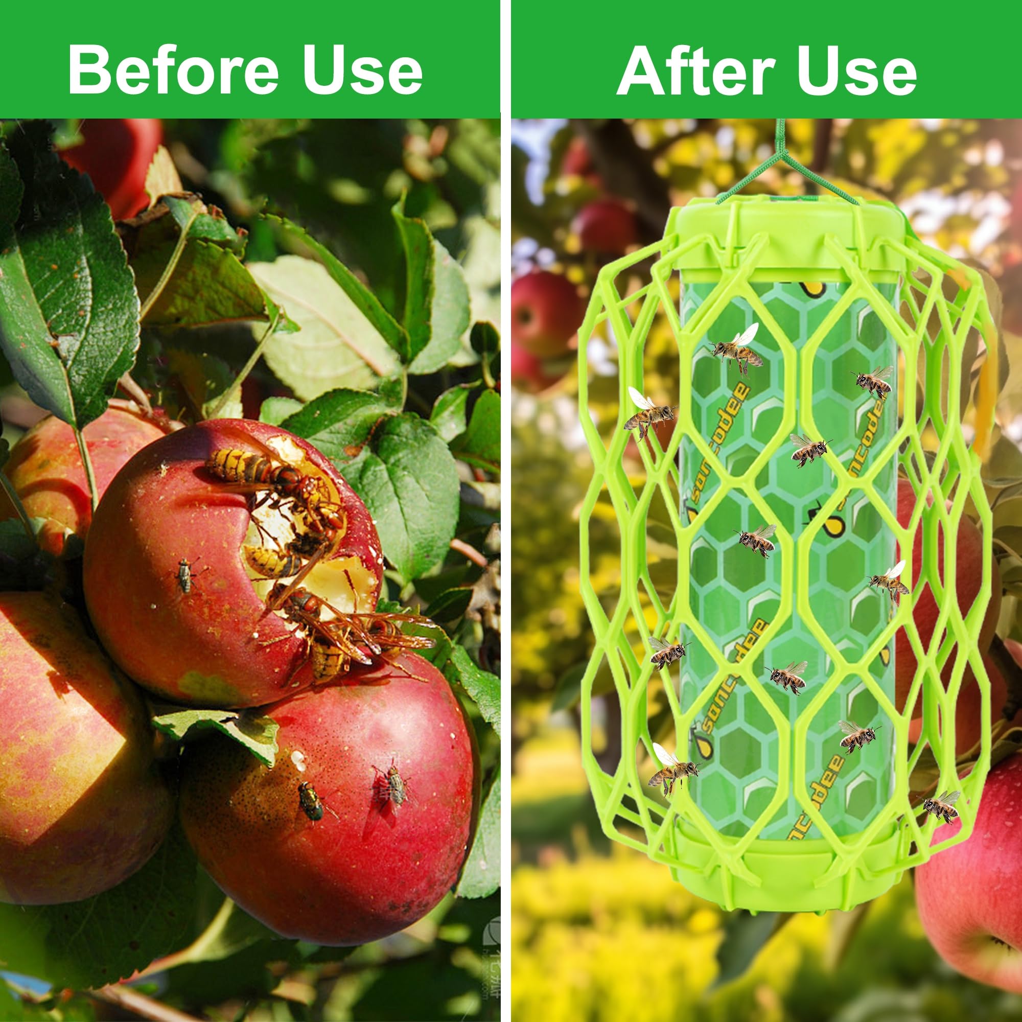 Sancodee yellow jacket trap shows bait reservoir for easy replenishment during outdoor use.