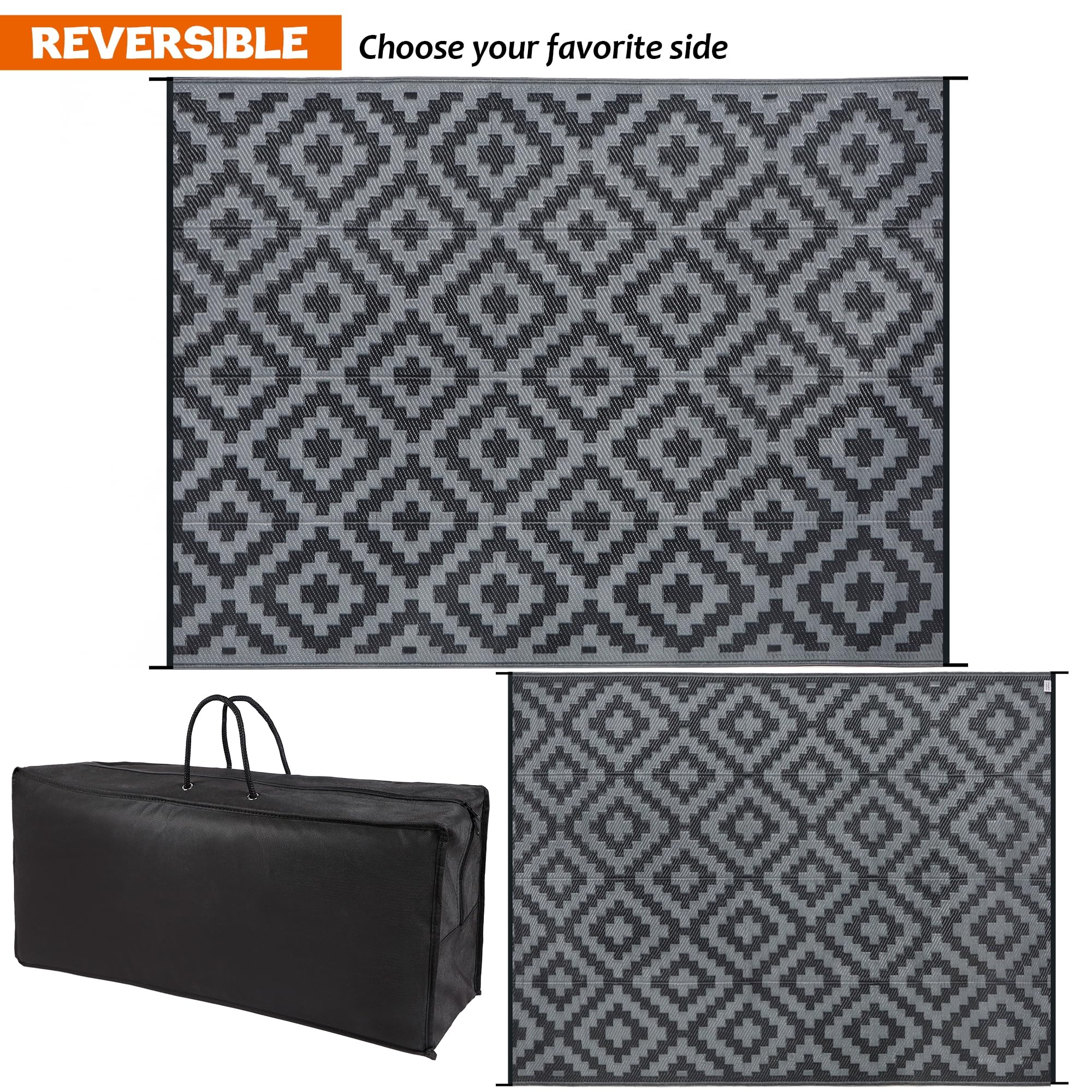 SAND MINE black grey lattice rug enhances outdoor seating areas.