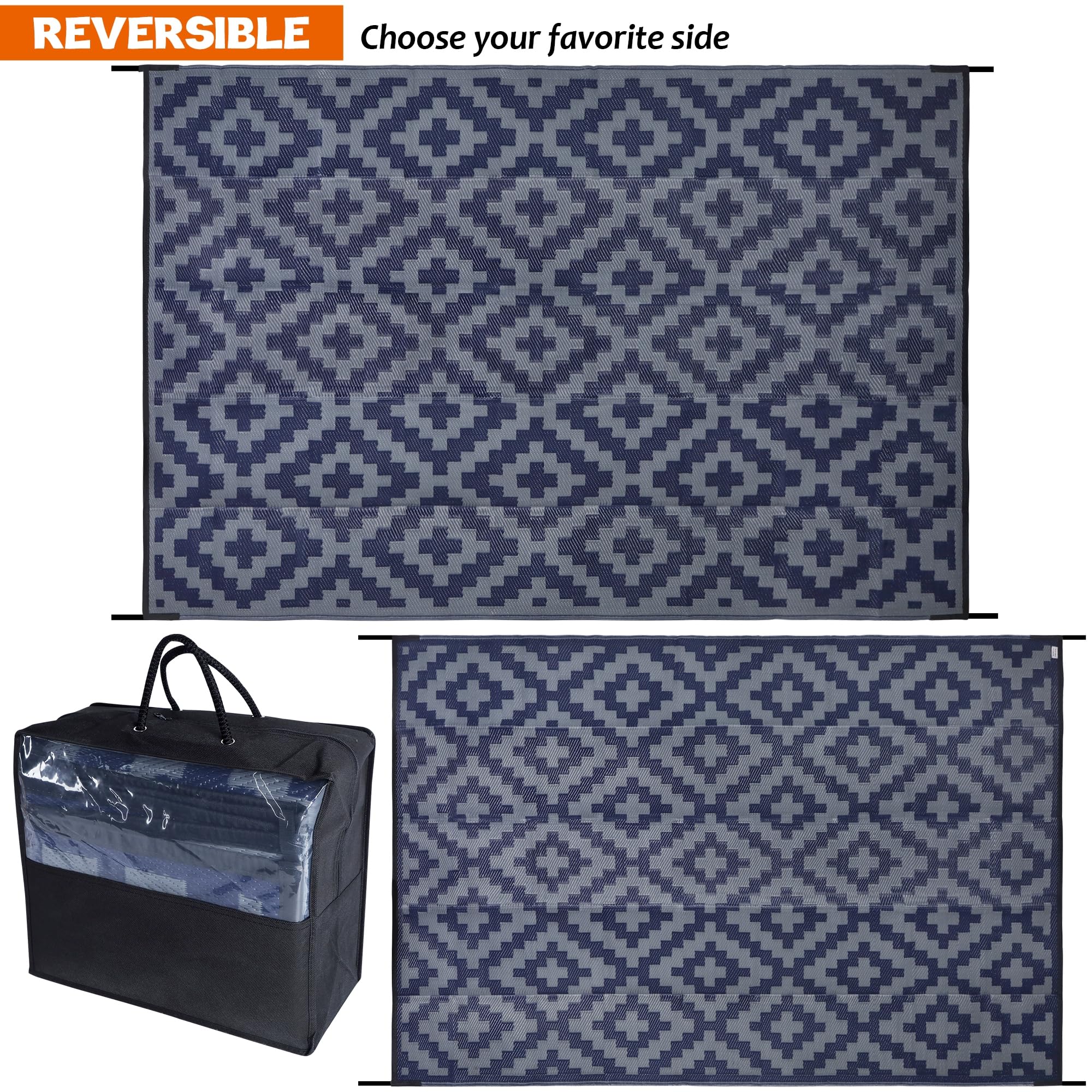 SAND MINE blue-grey lattice rug UV-stabilized to resist fading