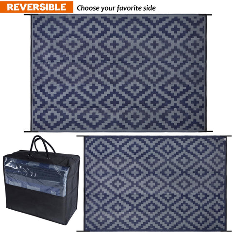 SAND MINE blue-grey lattice rug UV-stabilized to resist fading