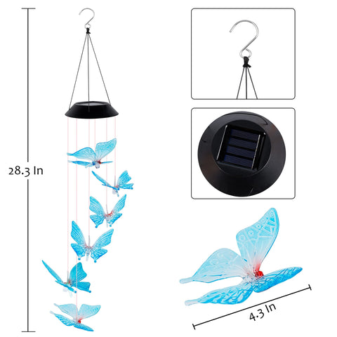 SAND MINE butterfly wind chime with color-changing LEDs for magical nights outdoors.