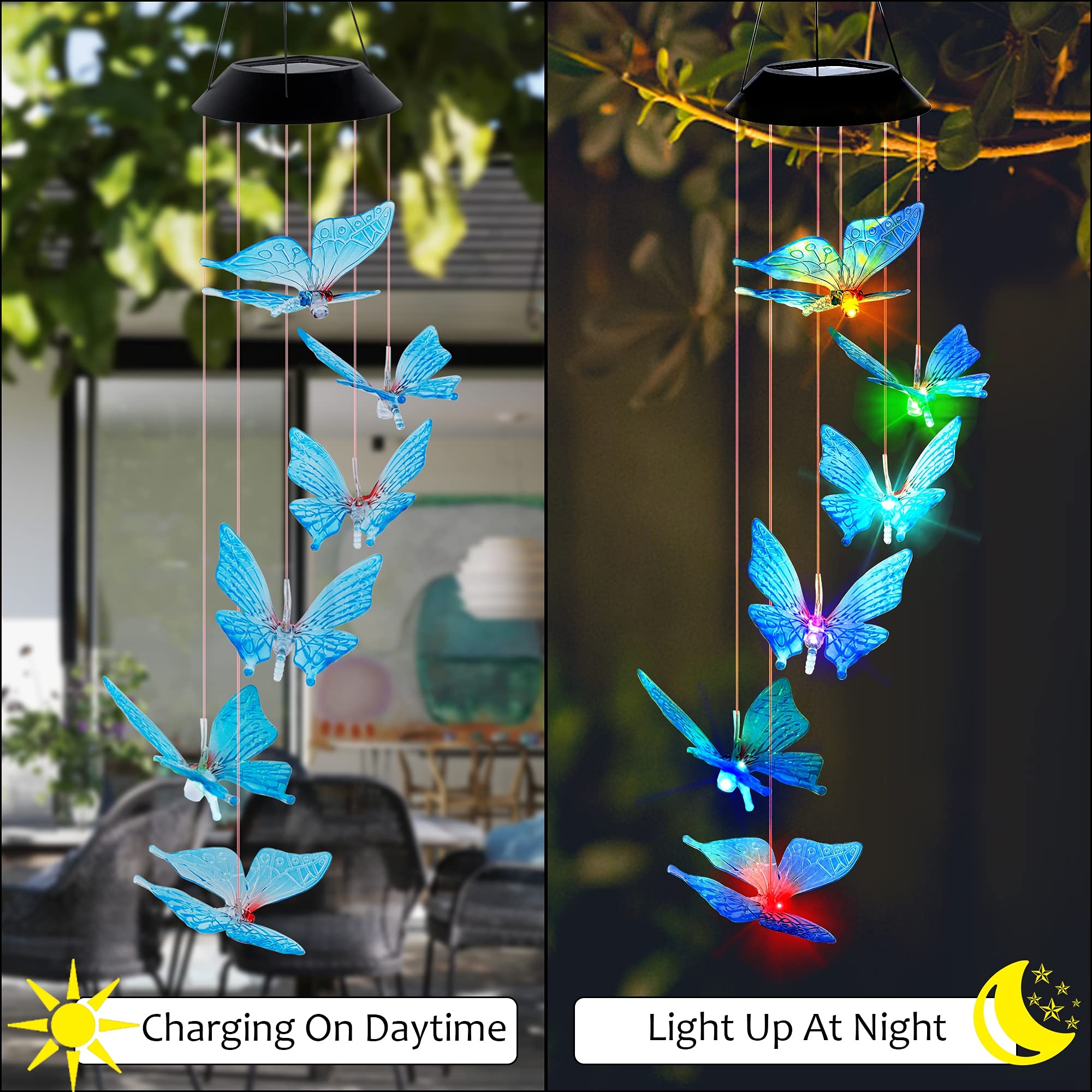 SAND MINE butterfly wind chime featuring a durable iron hanging hook for easy setup.