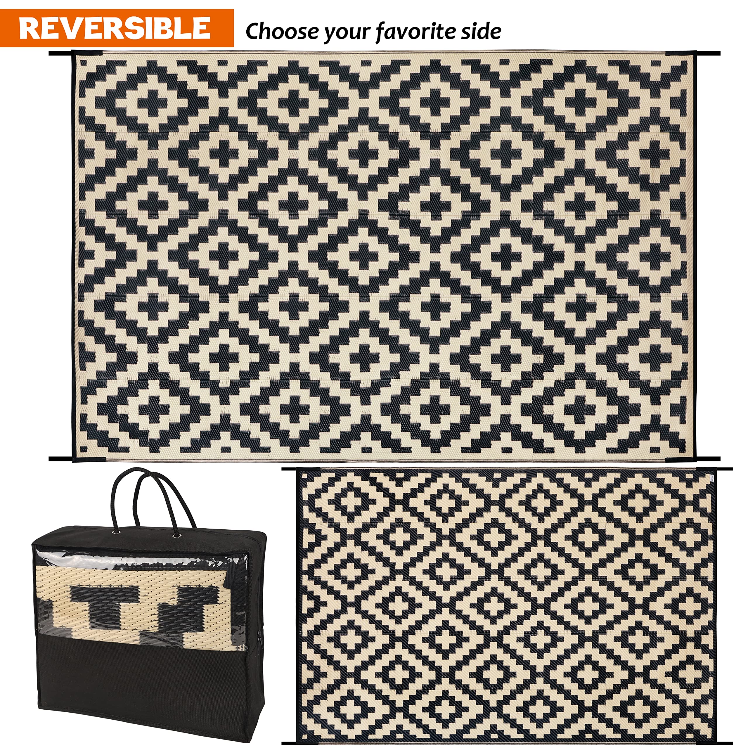 SAND MINE easy-clean, foldable rug ideal for travel and RV trips.
