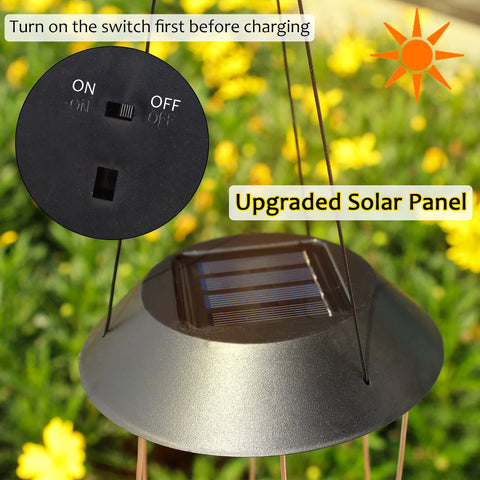 SAND MINE LED wind chime powered by a waterproof IP65 solar panel for all-weather use.