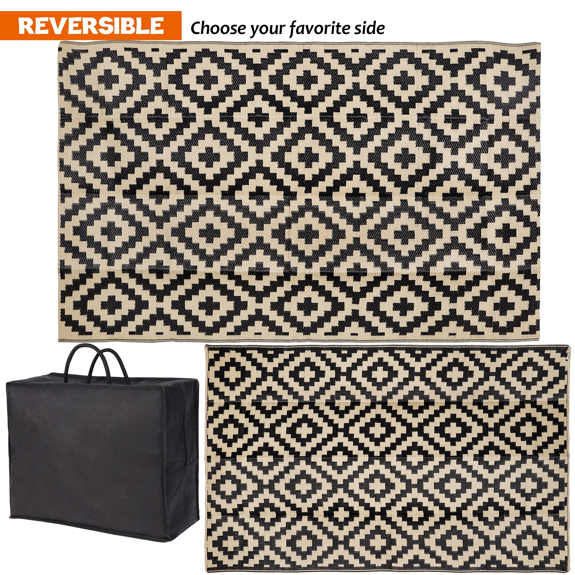 Sand MINE 5x8 outdoor rug on deck with UV-stable color.