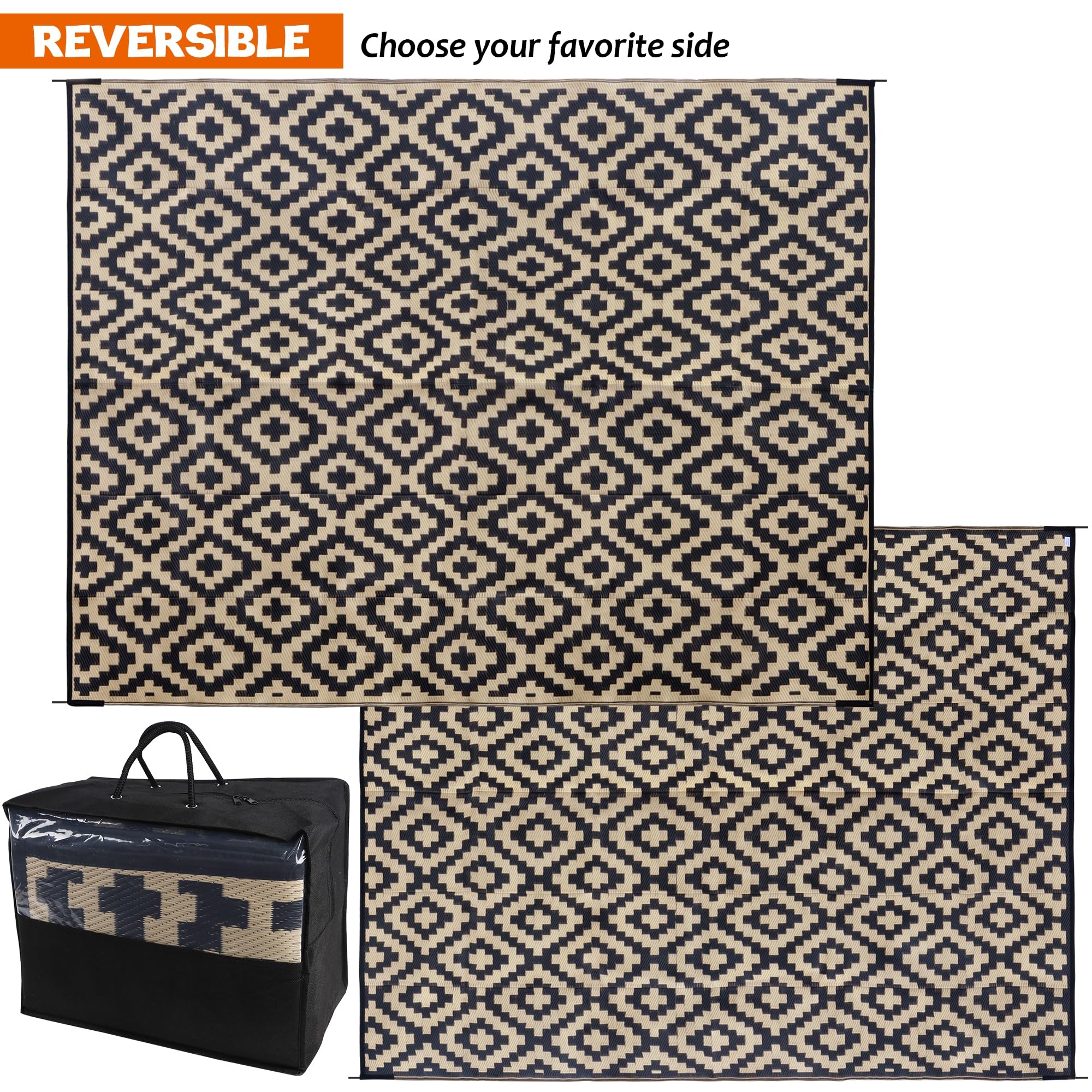 SAND MINE outdoor rug with corner loops and stakes for secure placement