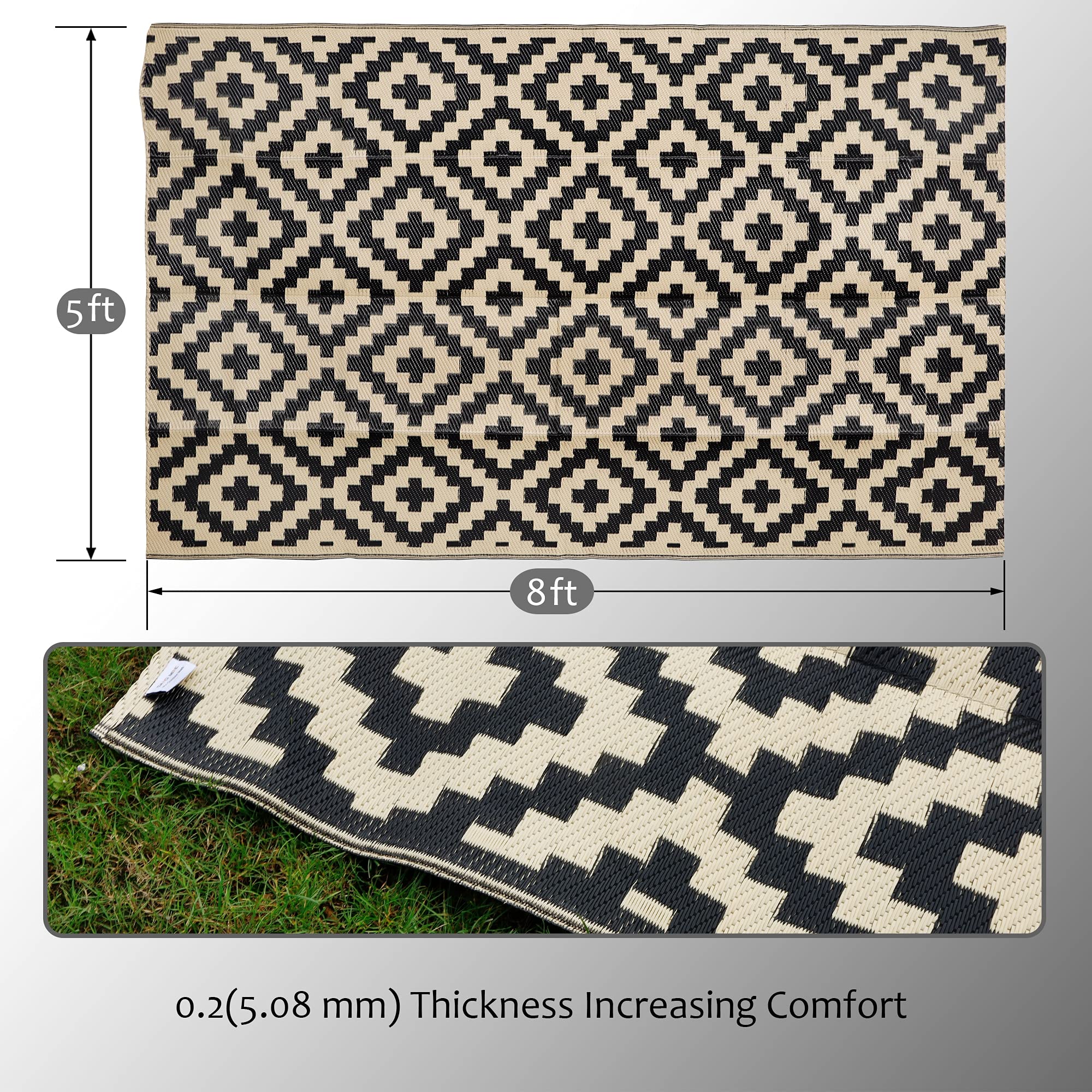 Sand MINE plastic reversible rug for versatile outdoor décor on patios.