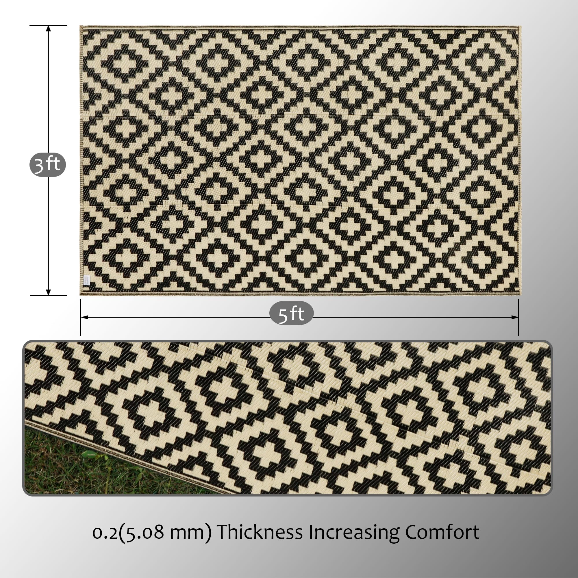 SAND MINE plastic straw rug folded for easy storage after outdoor use