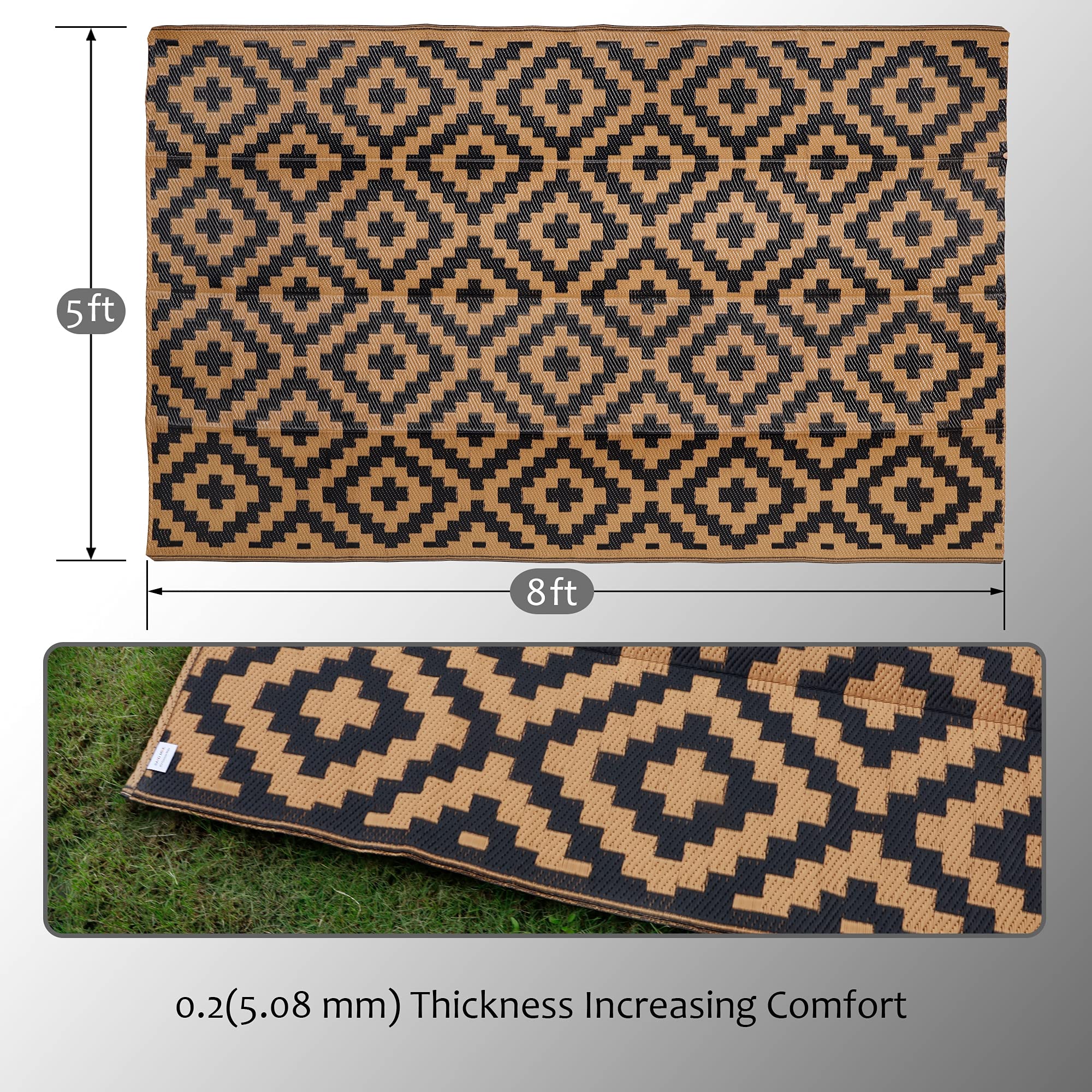 SAND MINE reversible mats 5x8 in black and brown, matching deck aesthetics.