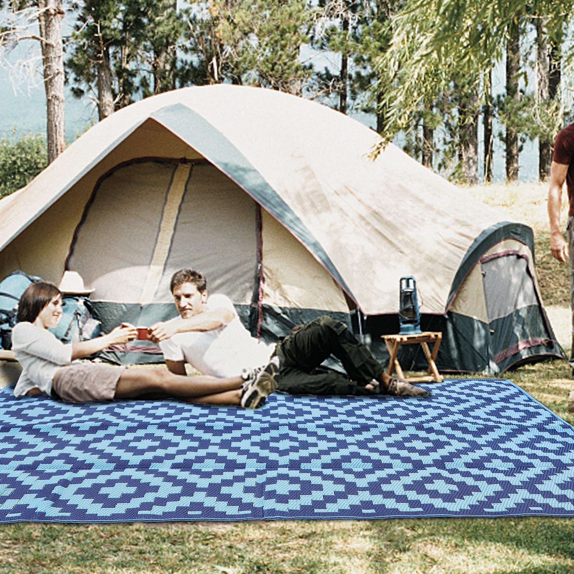 SAND MINE Reversible Mats blue camping rug suitable for outdoor events and trails.