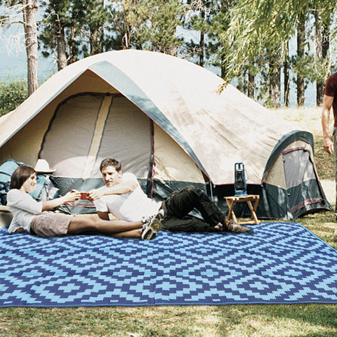 SAND MINE Reversible Mats blue camping rug suitable for outdoor events and trails.