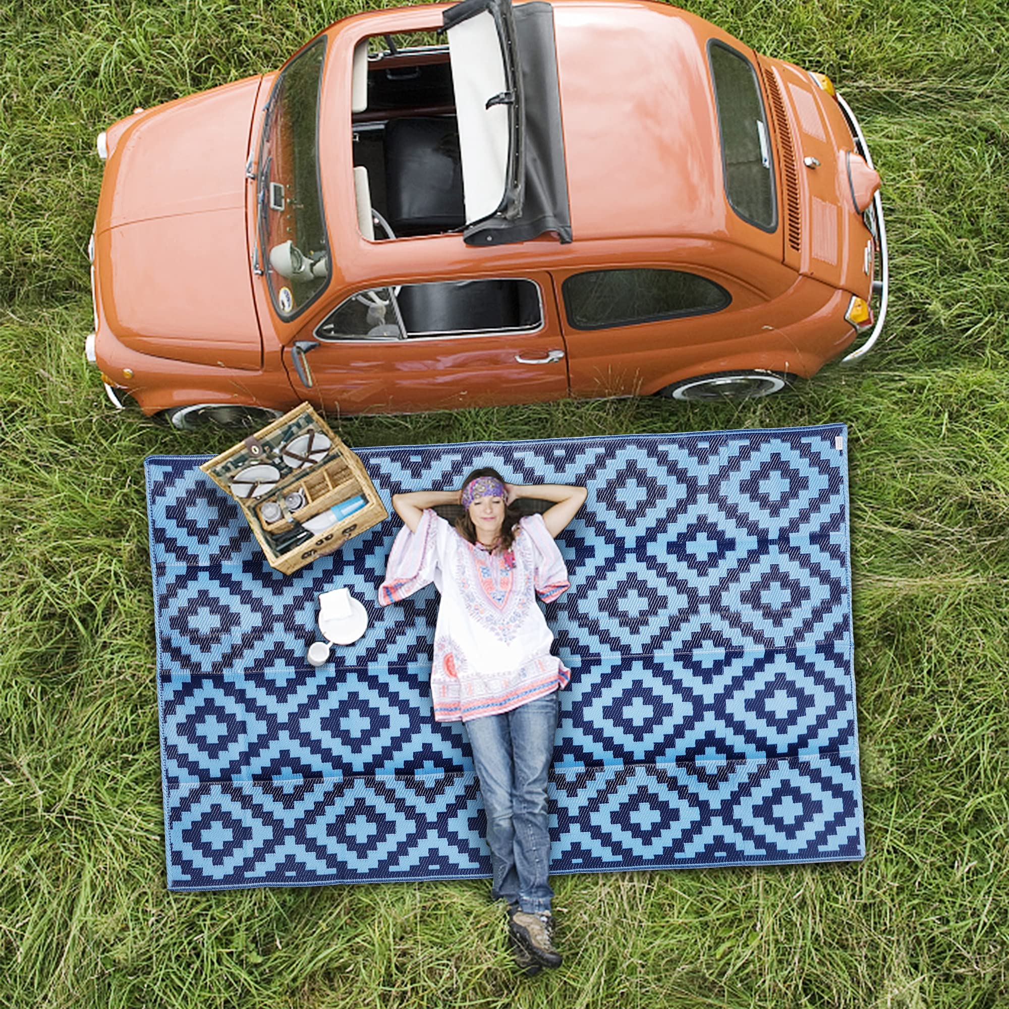 SAND MINE Reversible Mats blue deck garden rug enhances porches and backyards.