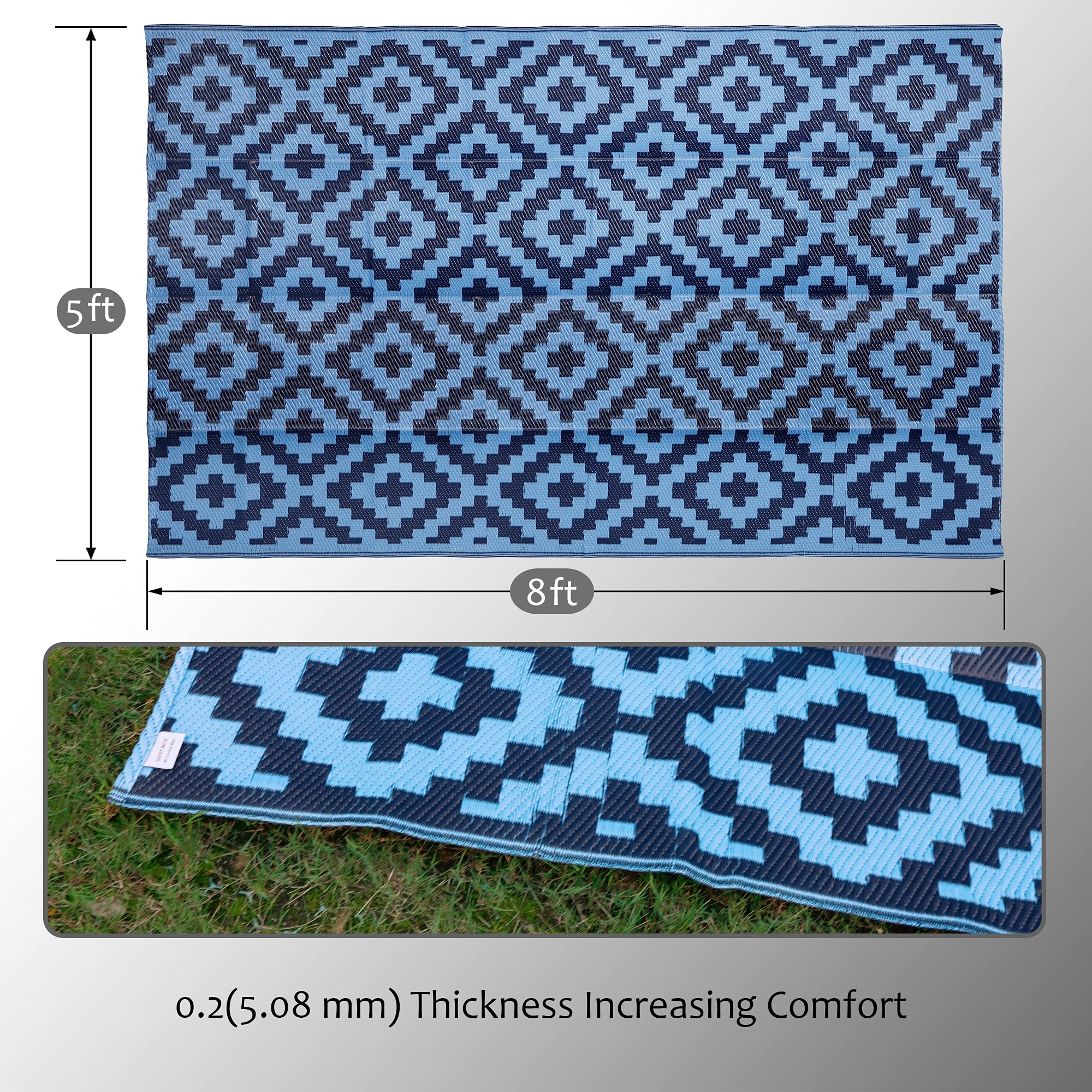 SAND MINE Reversible Mats blue foldable 5x8 for easy storage and quick setup.