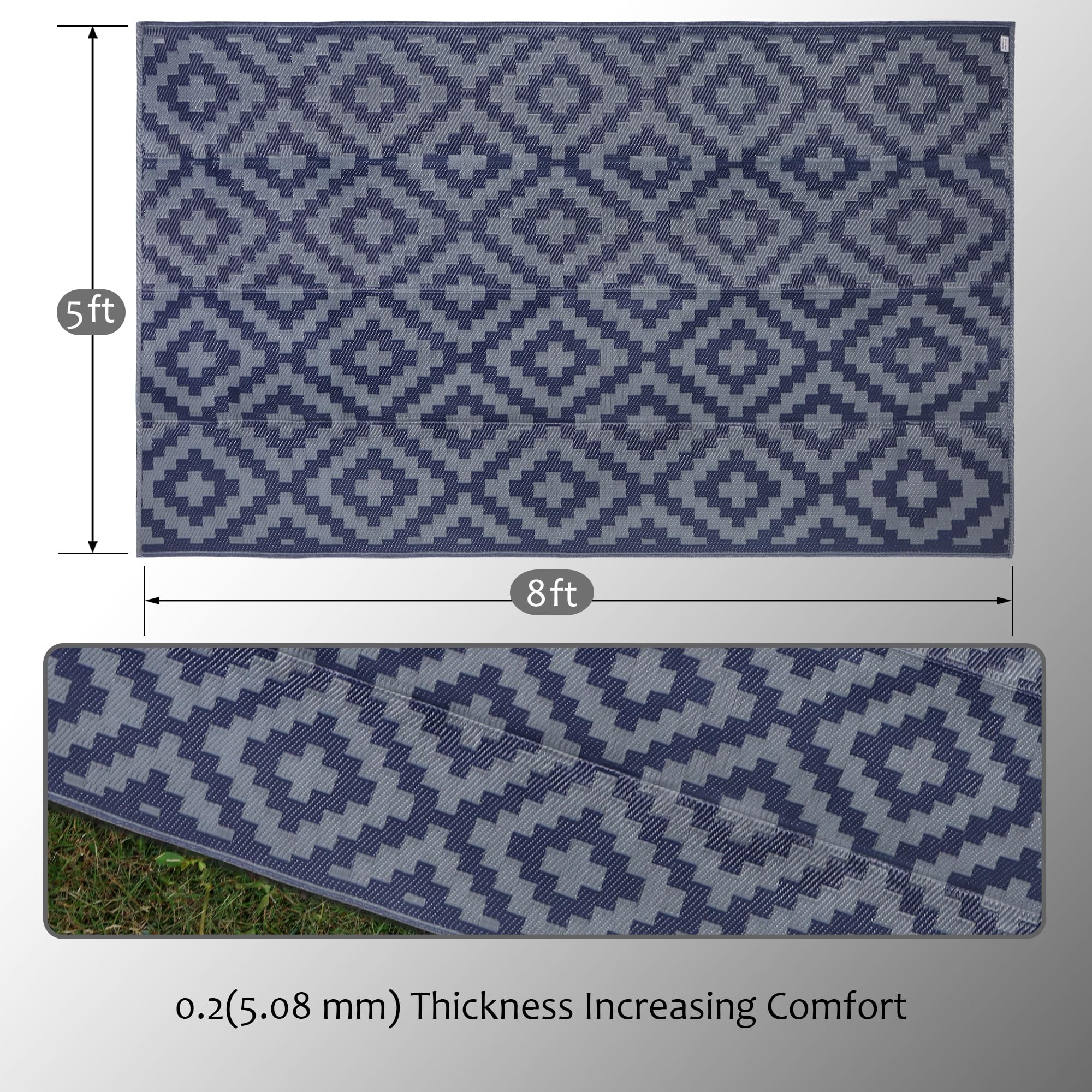 SAND MINE outdoor rug shown at a beach setup, ready for outdoor use