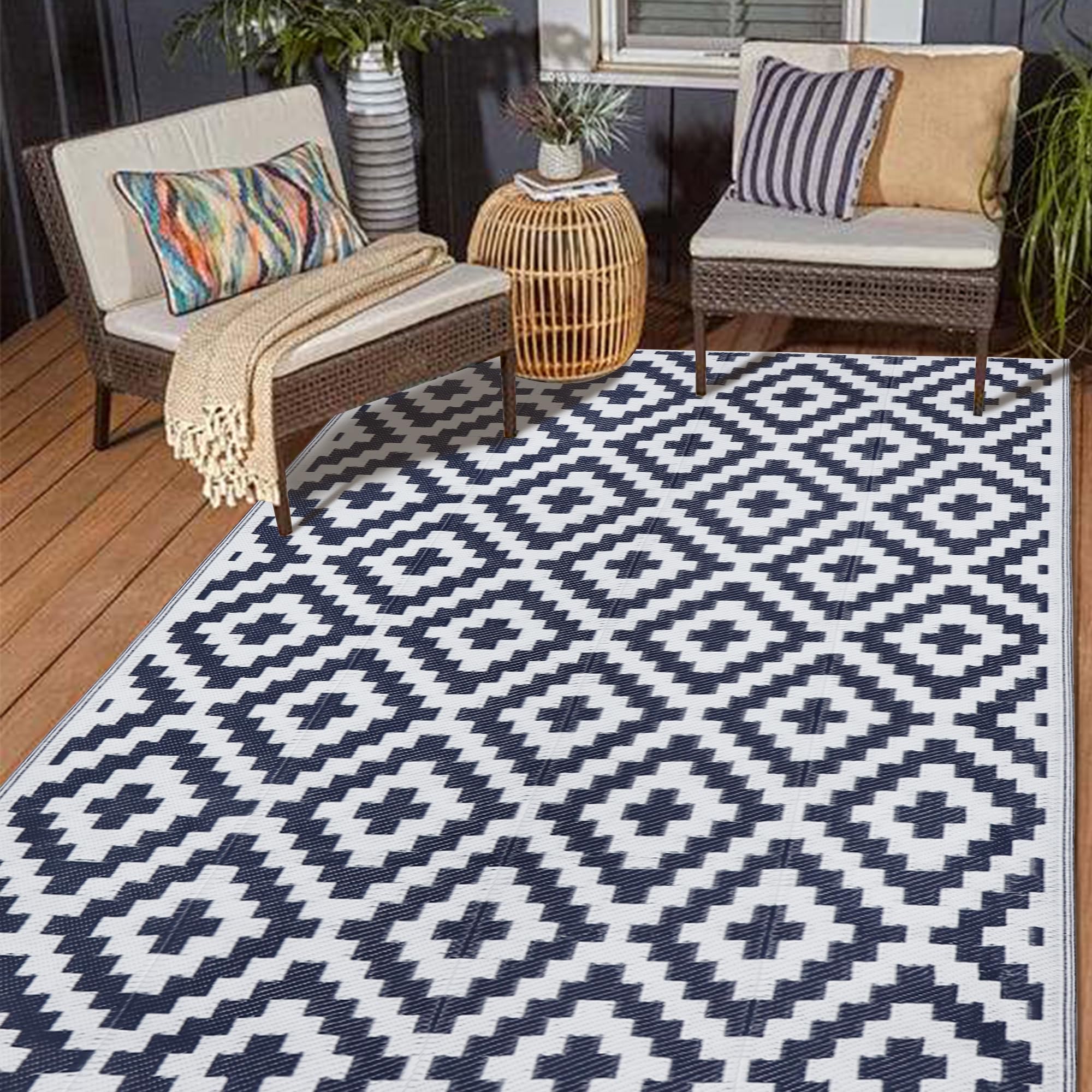 SAND MINE reversible mats on patio rug, durable 5x8 outdoor décor