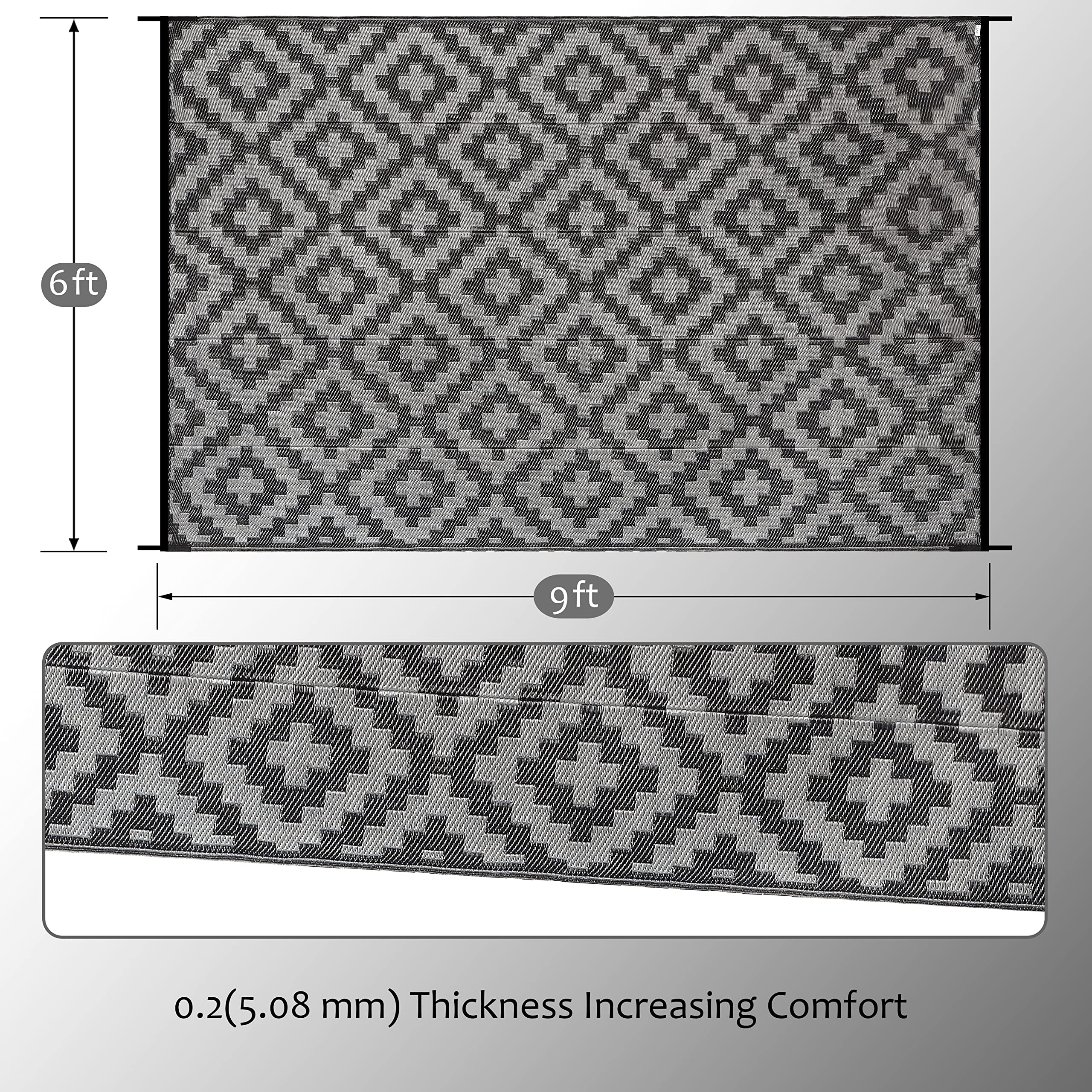 SAND MINE reversible outdoor rug showing two looks for versatile outdoor styling